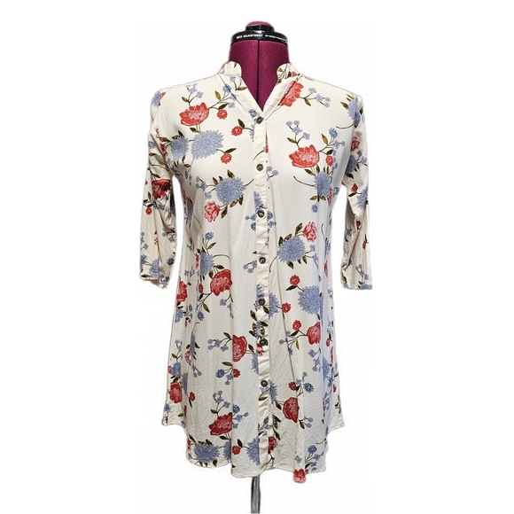 H&M Floral Tunic Button-Up Boutique Bliuse Top - Picture 1 of 14